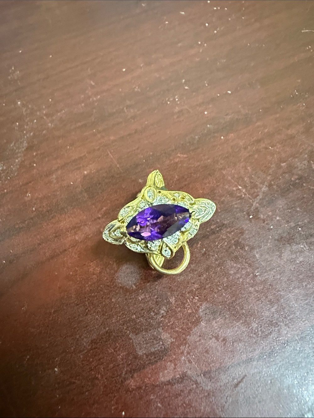 Gold-Tone Pendant with Purple Marquise Gemstone